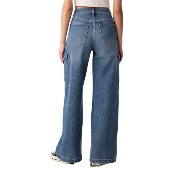Gap High Rise Stride Wide Leg Cargo Jeans Light Wash Size 27 (4) - Picture 2 of 13